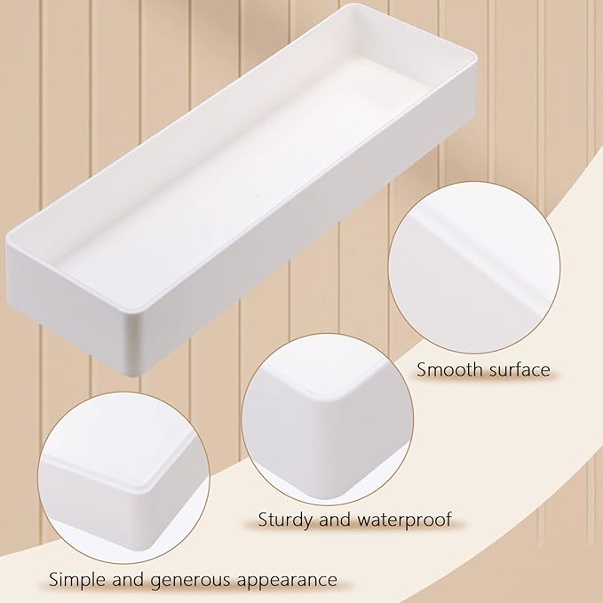 6 Pack Plastic Desk Drawer Organizer Tray 9.5 x 3 x 1.4 Inch White Desk Organizer Desktop Accessory Tray Stackable Trays for Office Makeup Bathroom Kitchen Vanity