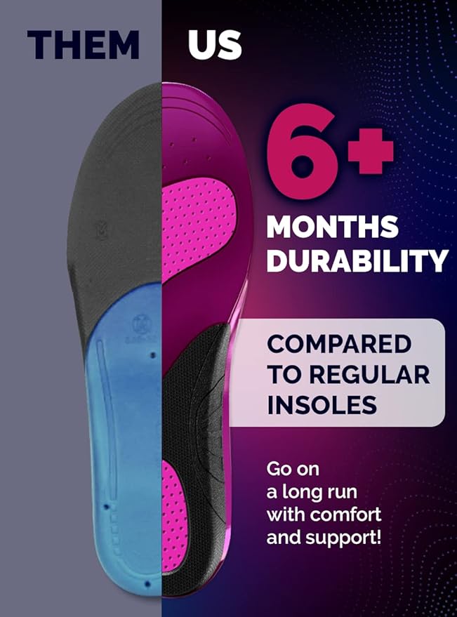 CRUVHEAL Running Insoles Men Women - Athletic Shock Absorbing Gel Insoles - Runner’s Knee - Reduce Muscle Soreness - Plantar Fasciitis - for Sport Shoes (M)
