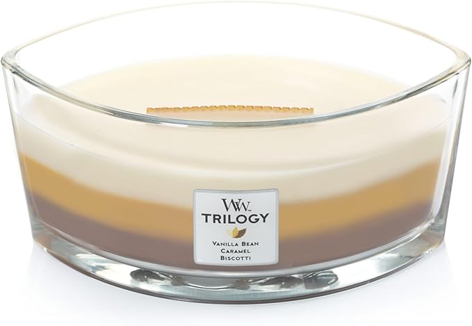 WoodWick Café Sweets Trilogy Holiday Candle Gifts for Women and Men, 16 oz Ellipse Trilogy Candle with Crackling Wick