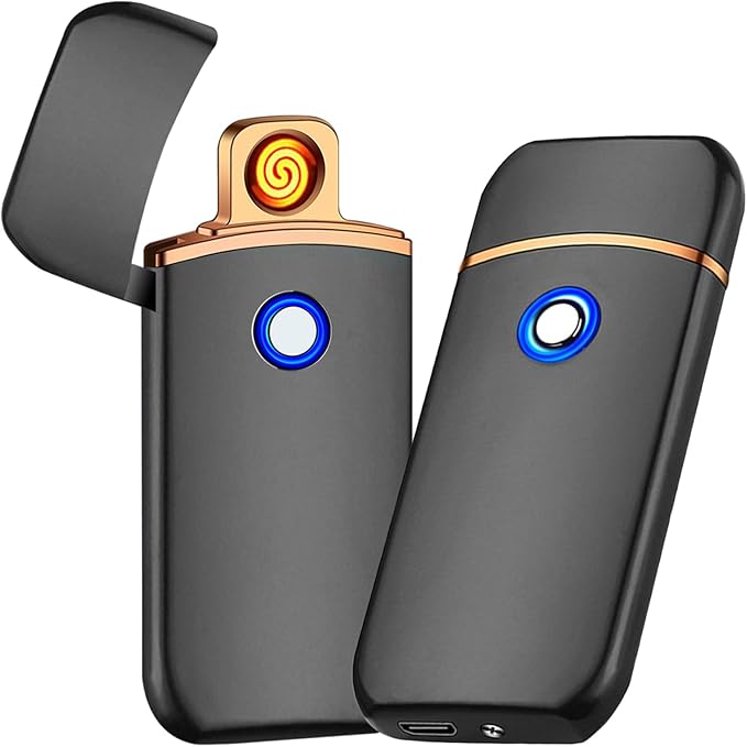 Electric Lighter, Smart USB Rechargeable, Cool Portable Dual Sided Ignition Windproof Lightweight Plasma Lighter Boyfriends Father Gifts-Black
