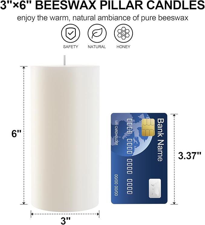 White Natural Beeswax Pillar Candles-170 Hours Burn Time 100% Pure Beeswax Candles | Organic Bees Wax for Home, Prayer, Christmas, Party | Unscented, Smokeless, Dripless 2 Pack (3×6 inch)