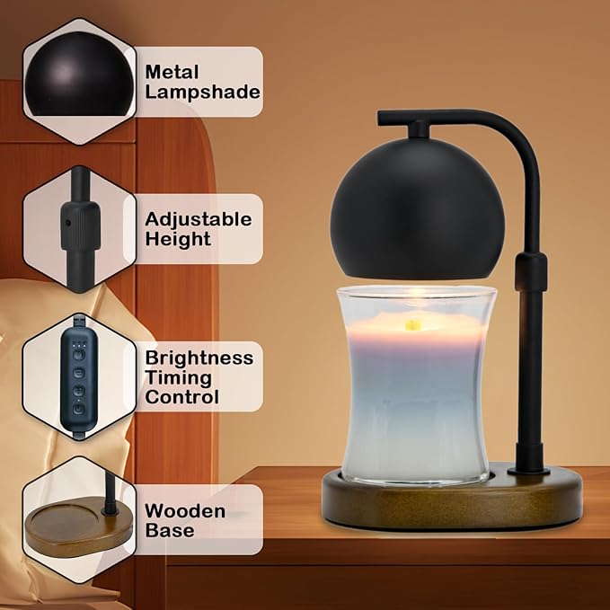 Candle Warmer Lamp Timer - Birthday Gifts for Women Mom Grandma, Mothers Day Gifts, House Warming Gifts New Home Decor Modern Farmhouse Decor with 2 Bulbs Wax Melt Compatible All Jar Candle Black