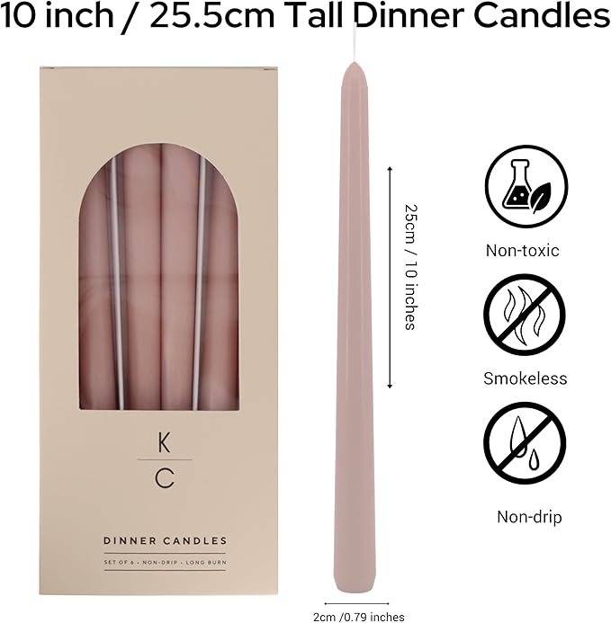 Tapered Dinner Candles - Soy & Paraffin Blend, Dinner Candles with Long-Lasting 7-Hour Burn for Stylish Homes - Candls in Curated Colors Ideal Gift for Hosts, Brides & Event Planners-Biscuit Beige