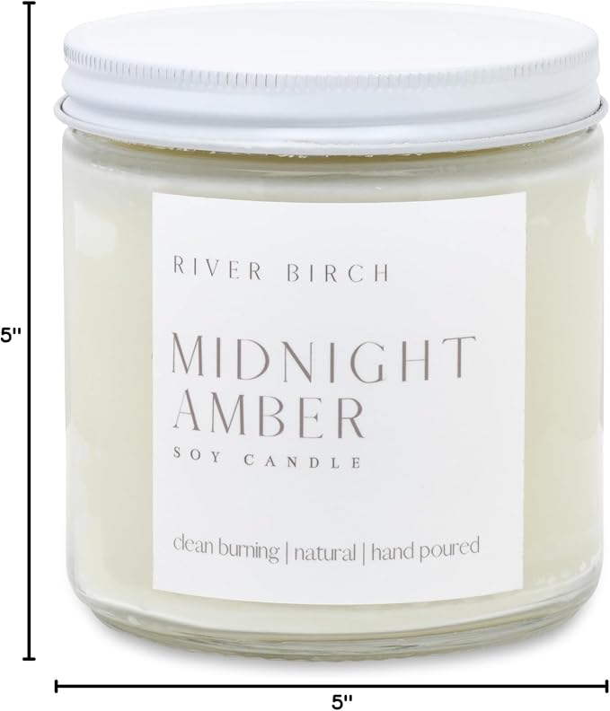 River Birch Midnight Amber Scented Candle - Premium, All-Natural, Non-Toxic, Soy Wax - 16oz Clear Jar