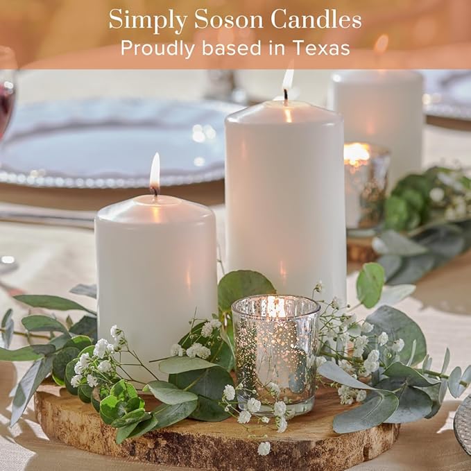 Simply Soson 3x4 inch White Pillar Candles, White Candle, Set of 6 Pillar Candles Bulk 3x4, Emergency Candles, Tall Candles, Wax Candle, Unscented Candles, Candle Pack, Cone Tip