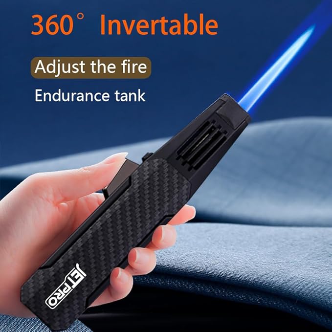 Butane Torch Lighter One-Hand Operation Lighter Adjustable Jet Flame with safety lock Kitchen Cooking Torch Gift Box Package (Butane Gas Not Included) (Black)