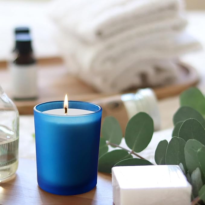 SHOWIN 8 OZ Thick Candle Jars for Making Candles 15 Pcs, Empty Jars with Wood Lids for Candle Making, Sample Container, Frosted Blue