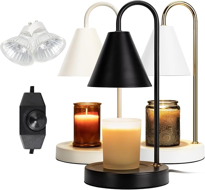 Aimoptg Candle Warmer Lamp,Electric Candle Warmer with Dimmable Light,Scented Wax Melter,No Smoke,Compatible with Various Jar,with 2 Light Bulbs,Home Decor-Black