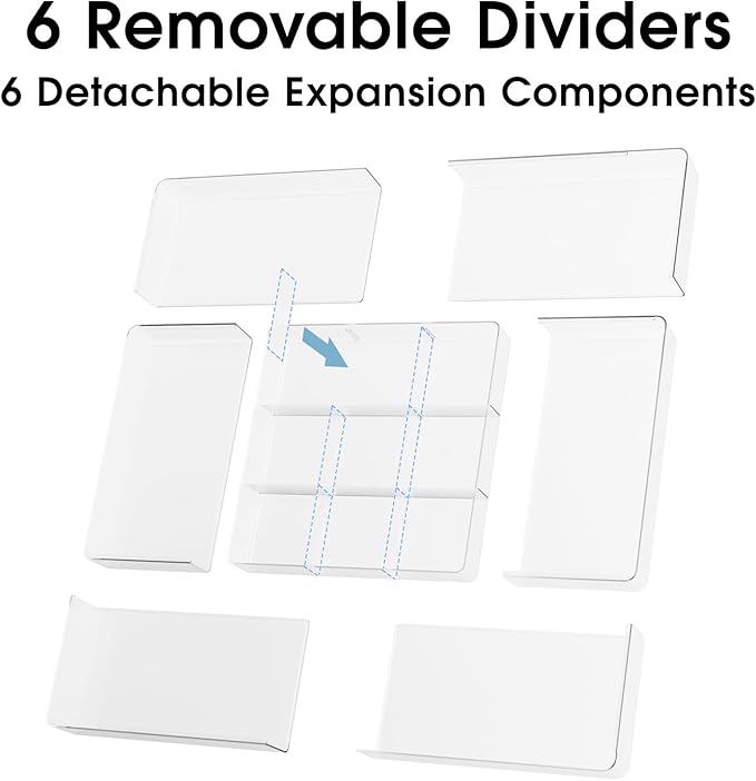 MIUOPUR Expandable Drawer Organizer, Width (10.6"-20.1") Depth (11"-20.1"), Clear Makeup Drawer Organizer with 6 Removable Dividers, Silverware Organizer, Great for kitchen and Bathroom Drawers