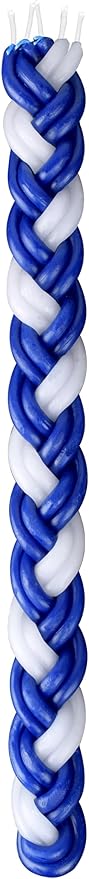 Ner Mitzvah Braided Havdalah Candle - Large 15-Inch Blue and White Paraffin Wax - Handcrafted Havdallah Candle - Shabbat Judaica Gift