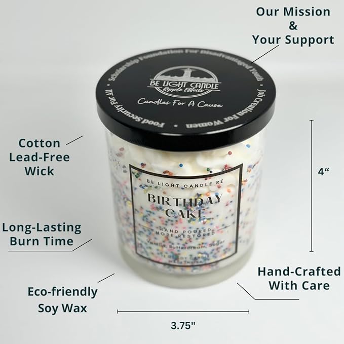 Birthday Candle | Birthday Gift for Women | 12oz Birthday Cake Candle | Friend Gift | Cute Candles for Women | Be Light Candle RE (Birthday Cake)