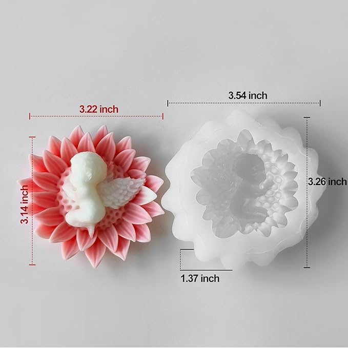 Flower Candle Molds for Candle Making, 3D Angel Baby in Sunflower Silicone Molds for Soap Making, Resin Casting, Aroma Candle, Wax, Plaster Polymer Clay Home Decor DIY Mother's Gift Baby Shower