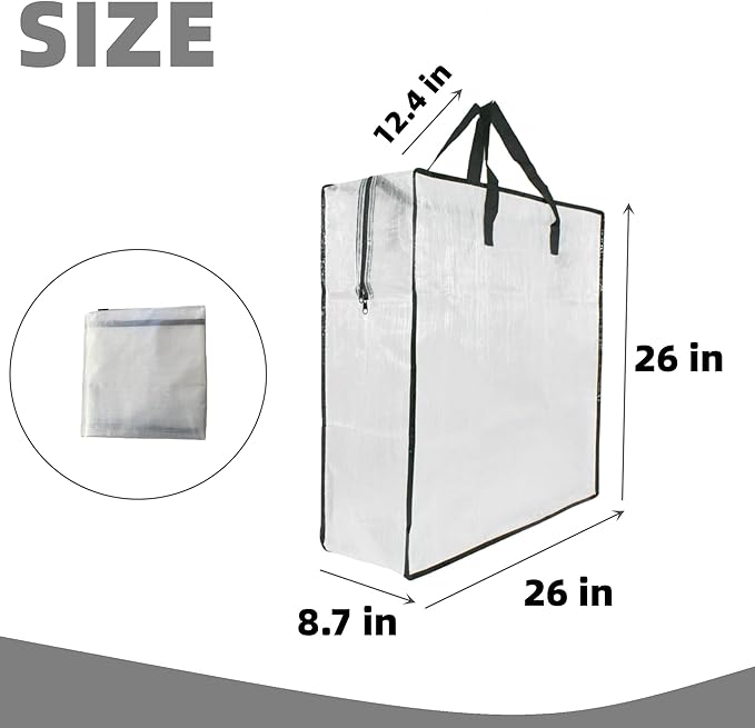 2 Pack Clear Storage Bags with Zipper and Handles – Blanket Bags for Closet Storage, Moving & College Packing – Underbed Organizer for Clothes, Pillows, Bedding, Christmas Wreaths