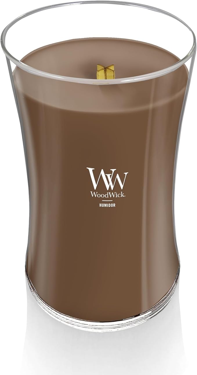 WoodWick Humidor Gifts for Women and Men, 21.5 oz Large Hourglass Candle with Crackling Wick