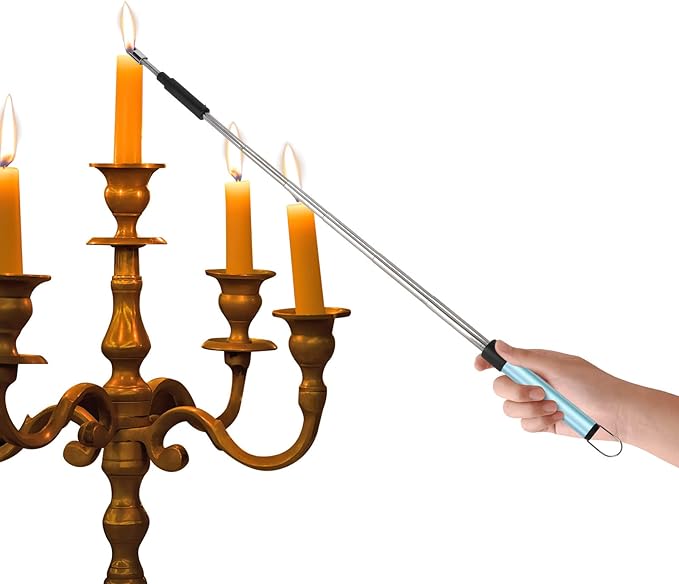 Navpeak Candle Arc Lighters Long Flexible Neck 70cm Rechargeable Telescopic Electric Flameless Lighter for Kitchen Fireplace Pilot Light BBQ Stove (Blue)
