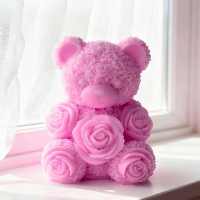 Rose Bear Heart Cylinder Candle & Resin Mold - Resin Casting Silicone Molds for Home Decor & Candle Making Wave Spiral Mold