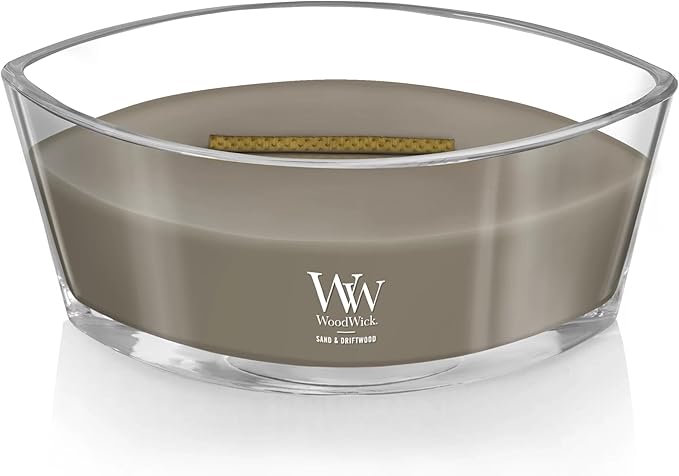 WoodWick Sand & Driftwood Gifts for Women and Men, 16 oz Ellipse Candle with Crackling Wick