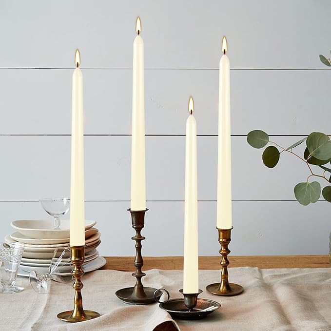16 Pack Ivory Taper Candles, 7-8 Hours Burn Time, Unscented, Smokeless and Dripless, 4/5 x 10 Inch for Christmas,Household,Dinner,Wedding,Valentine's Day,Party and Home Décor Candlesticks