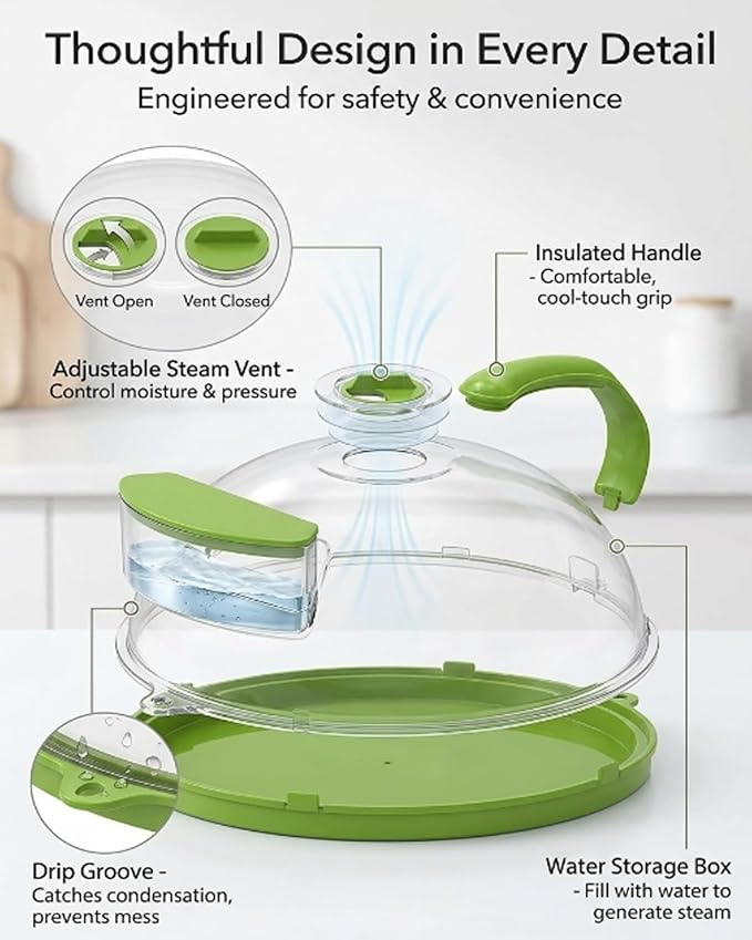 Microwave Splatter Cover Glass Microwave Cover for Food with Water Steamer with Water Steamer Integrated Handle Prevent Food from Drying Dish Bowl Plate Serving Covers Kitchen Gadgets Accessories