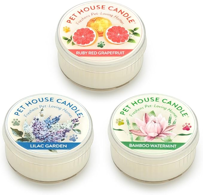 Pet House Mini Candles for Pet Odor Made with Natural Soy Wax, Plant Based, Dog and Cat Friendly Scented Candles, Spring Mix Variety Pack of 3