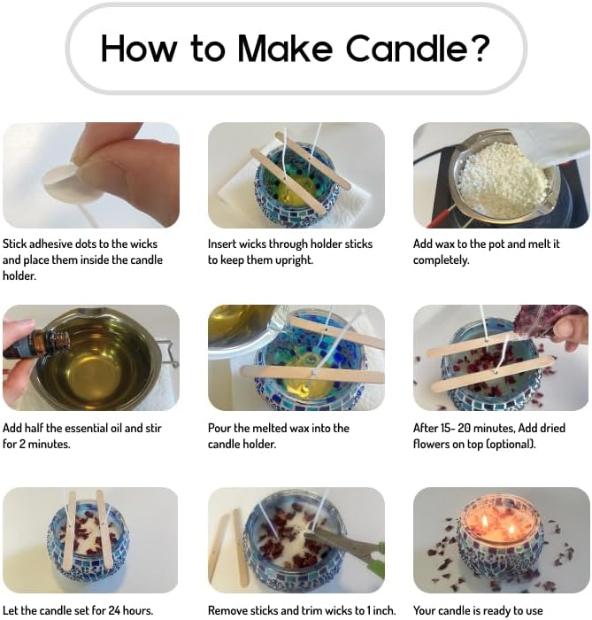 Candle Making Kit with Turkish Mosaic Holder – DIY Glass Candle Holder Craft Kit with Colorful Mosaic Tiles & All Natural Soy Wax – Handmade Arts & Crafts Complete Gift for Adults & Beginners (2)