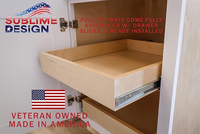Sublime Design - Standard Size - Pull Out Kitchen Drawers | Slide Out Shelves for Kitchen Cabinets | Pull Out Home Organizer (Side Mounting, 24 Inch W/Drawer Slides (23” Drawer Box))