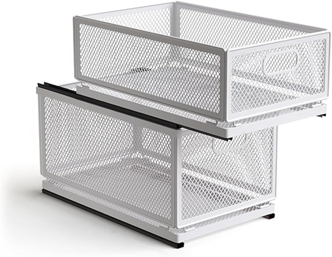Pull Out Cabinet Organizer, Slide Out Drawers Fixed with Adhesive Nano Film, Pantry Shelves Sliding Drawer Storage Organization for Kitchen (Double Layer 15.7*9.4*14.45inch/40*24*36.7cm)