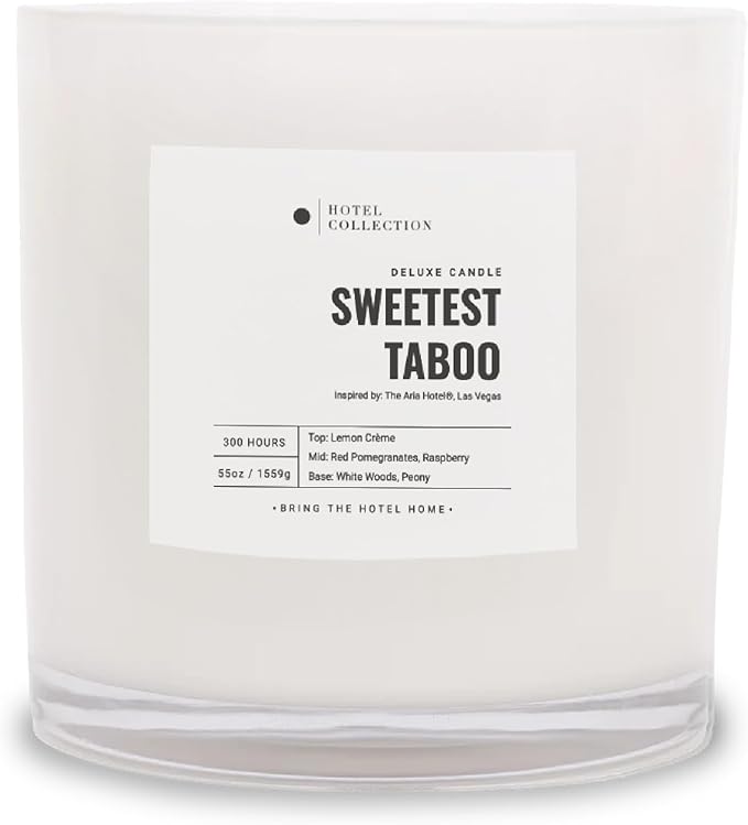 Sweetest Taboo Deluxe Scented Candle, Luxury Hotel Inspired Big Candle with Hints of Decadent Citrus, Juicy Berries, and Floral Peony, Long Lasting 300 Hour Burn Time, 55oz White