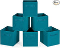MaidMAX Cloth Storage Bins, Set of 6 Foldable Collapsible Fabric Cubes Organizers Basket with Dual Handles, Teal