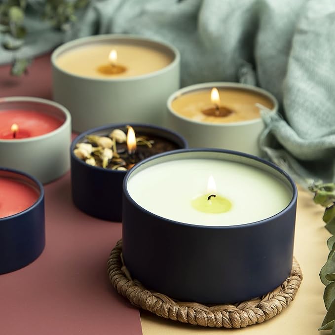 Hearth & Harbor Tin Candle Jars for Making Candles - DIY Candle Containers with Lids - Metal Candle Jars - Bulk Tins Storage for Candle - (12 Pieces) - (8 Ounces) - Solid Navy and Sage