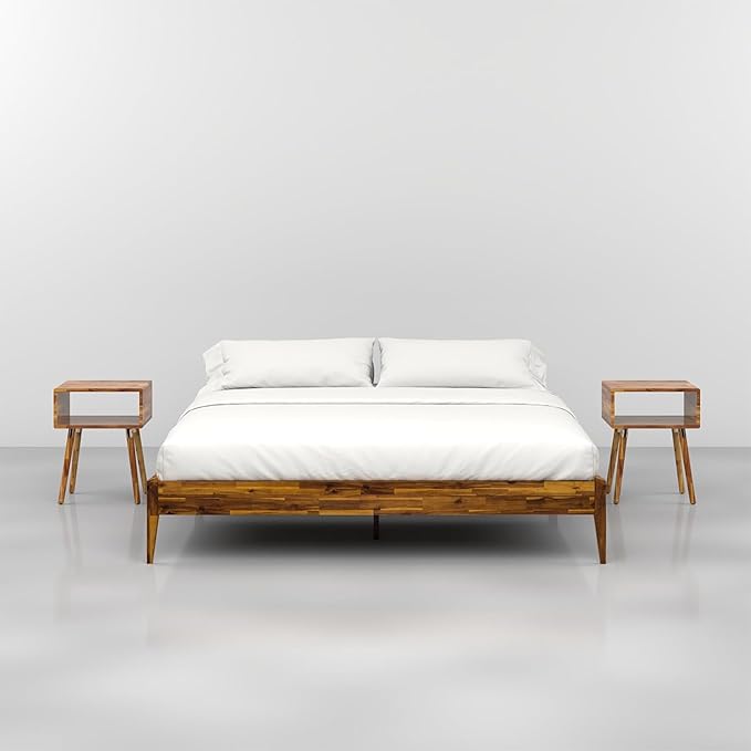 Bme Dinkee King Bed Frame Wood 15 Inch - Solid Wood Platform Bed Frame - Japanese Joinery Bed - Modern & Minimalist Style - Wood Slat Support - Easy Assembly - No Box Spring Needed - Caramel