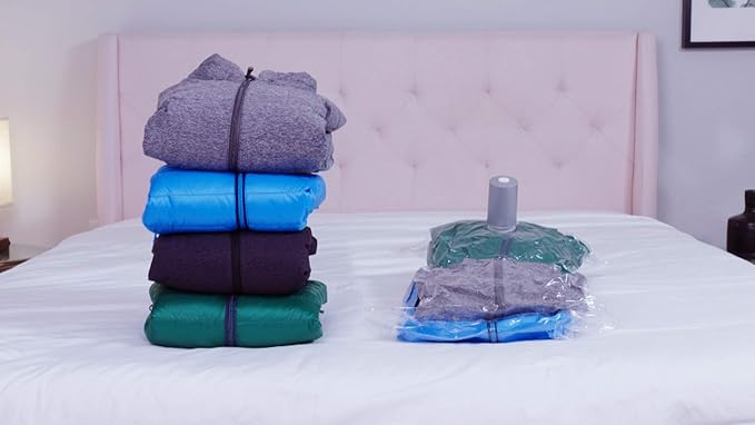 PAC 'N STACK, Handheld Vacuum Sealing Storage with Bags, Easy to Use, Reusable, Waterproof, Cordless, Compact, and Portable, Ideal for Travel, Reduces Volume, with Extra Bags