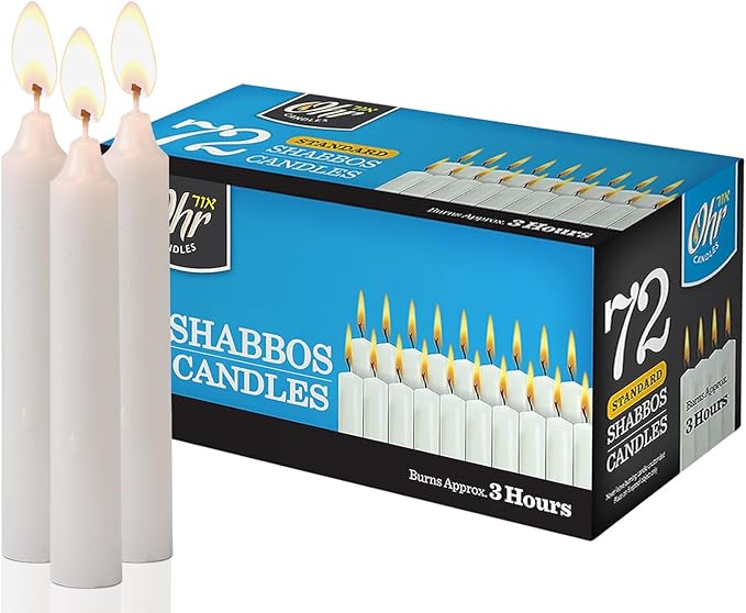 Ner Mitzvah Shabbat Candles - Traditional Shabbos Candles - 3 Hr. - 72 Ct.
