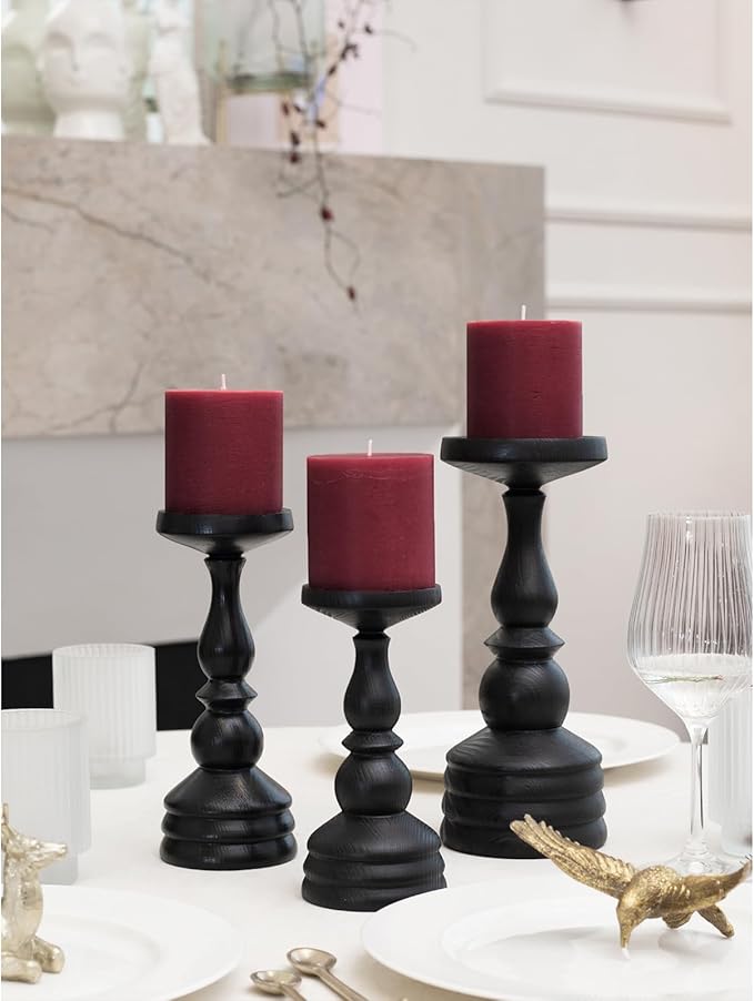 CANDWAX 3x3 Pillar Candles Set of 3 - Rustic Unscented No Drip Burgundy Candles for Home Decor, Weddings, Centerpieces