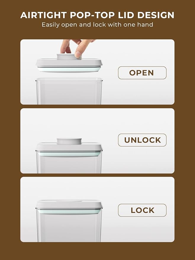 Airtight Food Storage Containers with One-Hand Pop Lid, 4-Pack 4.22Qt Large Modular Organizers with Measuring Scoops, BPA-Free Containers for Rice, Flour, Baking Supplies, Snacks & Laundry Pods