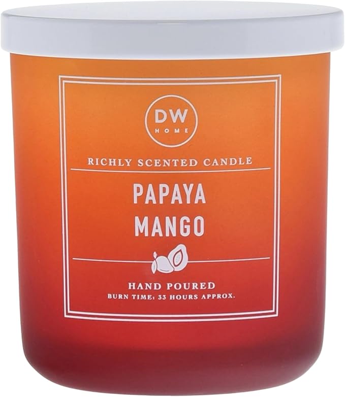 DW Home Papaya Mango Scented Candle, Tropical Fruit Fragrance with Juicy Mango & Papaya Notes, 9oz Single Wick Jar Candle, Long Burn Time Home Fragrance Candle