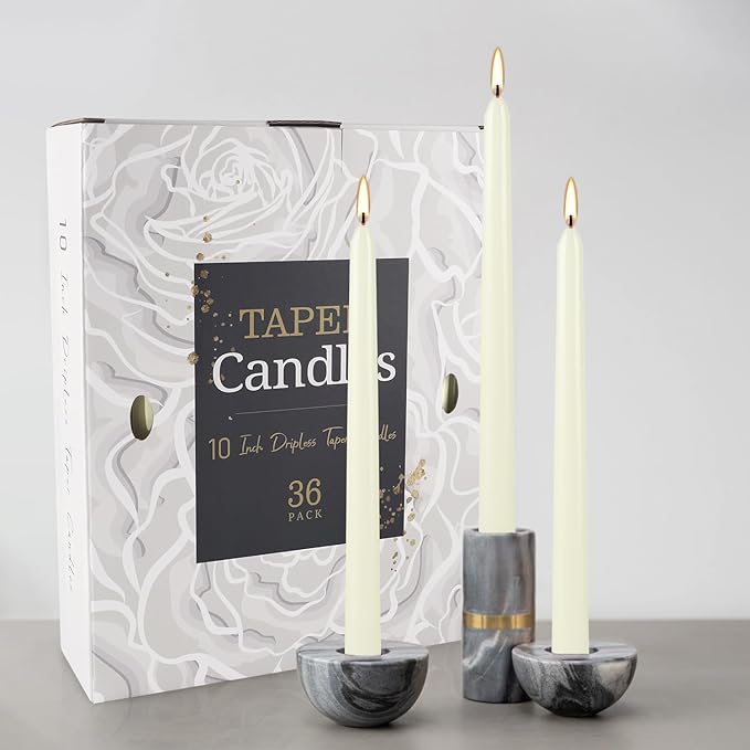 36 Pack Ivory 10-Inch Taper Candles - Premium Dripless, Smokeless & Unscented for Wedding Decor, Romantic Dinner, Party & Home - Long Burning Hand-Poured Tall Candles with Clean Finish
