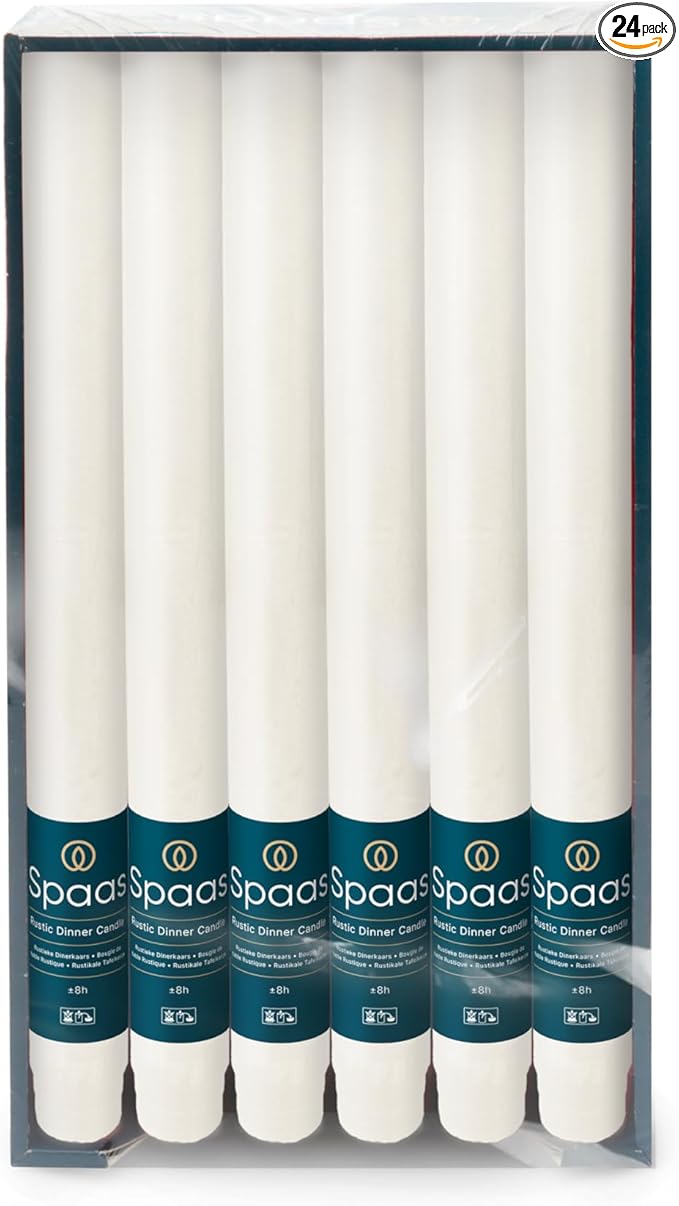 Spaas 12 x 12 Rustic Unscented Household Candles, Paraffin Wax White, D 21 mm x H 250 mm