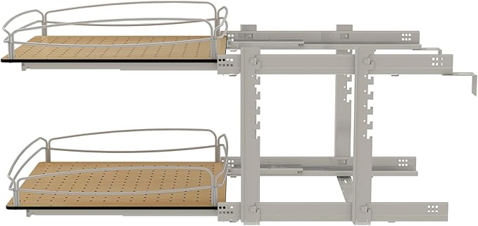 Rev-A-Shelf 2 Tier Pull Out Kitchen Cabinet Storage Organizer with Solid Bottom & Undermount Soft-Close Full Extension Slides, 54BK-21SC-2-1