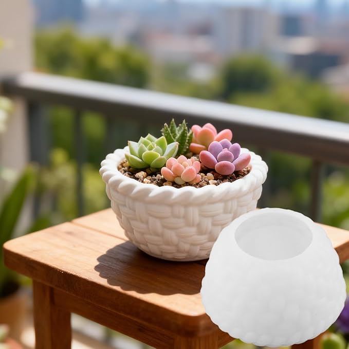 1 Pc Woven Flower Basket Resin Casting Silicone Mold Flower Pot Vase Epoxy Mold for Plaster Cement Concrete DIY Jewelry Small Ornament Trays Party Favors Home Decorations Candle Making