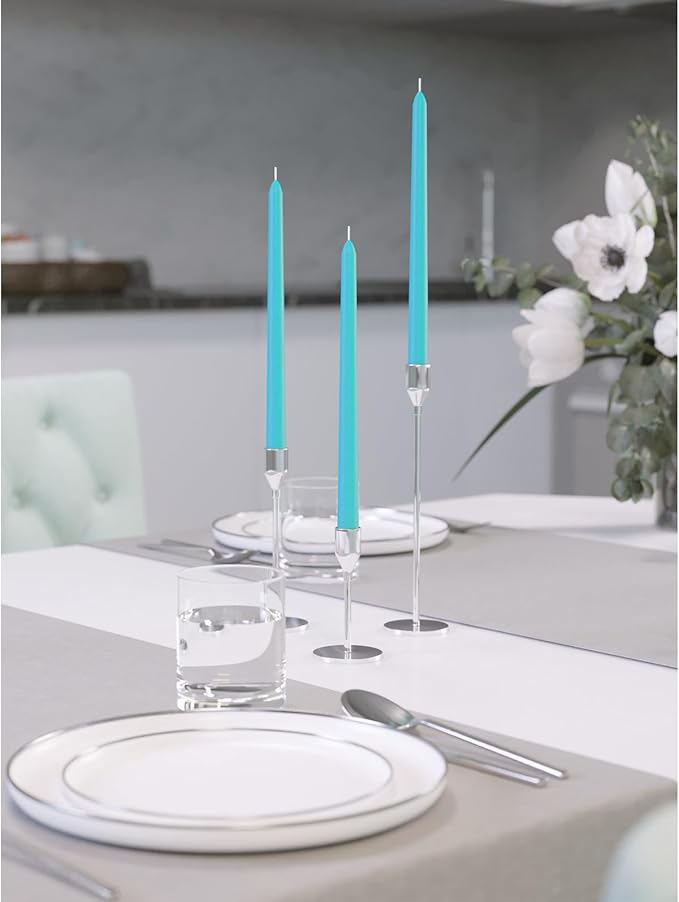 CANDWAX 8 inch Teal Taper Candles Set of 12 - Unscented Smokeless Dripless Tall Candlesticks - Perfect for Holidays, Ordinary Dinners and Special Occasions - Turquoise Taper Candles
