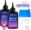 Honcaring UV Resin Kit 200g with UV Light, Hard Type UV Resin Kit, Upgraded Formula & Crystal Clear UV Resin for Jewlery Making, 100g*2 Resin UV Kit with Light for Earring, Pendant, DIY