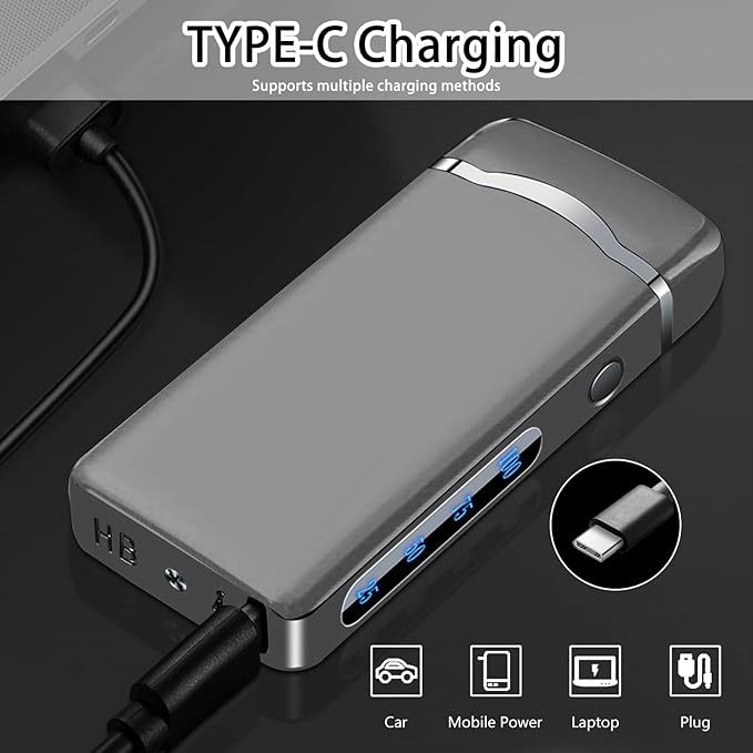 SKRFIRE Dual Arc Electric Lighter – Upgraded Plasma Lighter, Rechargeable with Touch Ignition, Digital Battery Display, Windproof for Candle, BBQ, Camping & Travel (Silver Ice