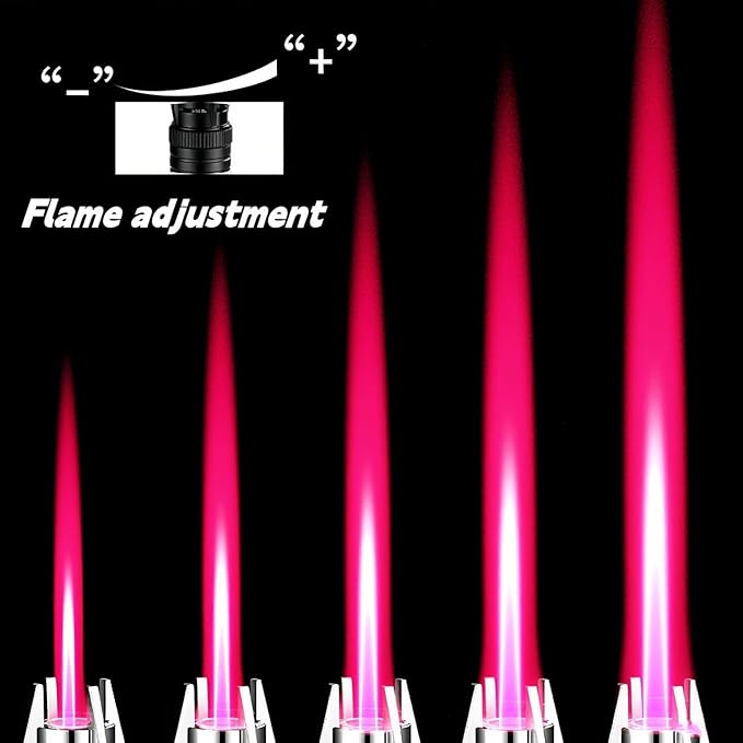 Torch Lighter, Refillable Butane Windproof Jet Lighter with Safety Lock & Adjustable Flame for Cooking, Camping, BBQ, Baking, Kitchen, Outdoor (No Gas Included) - Black