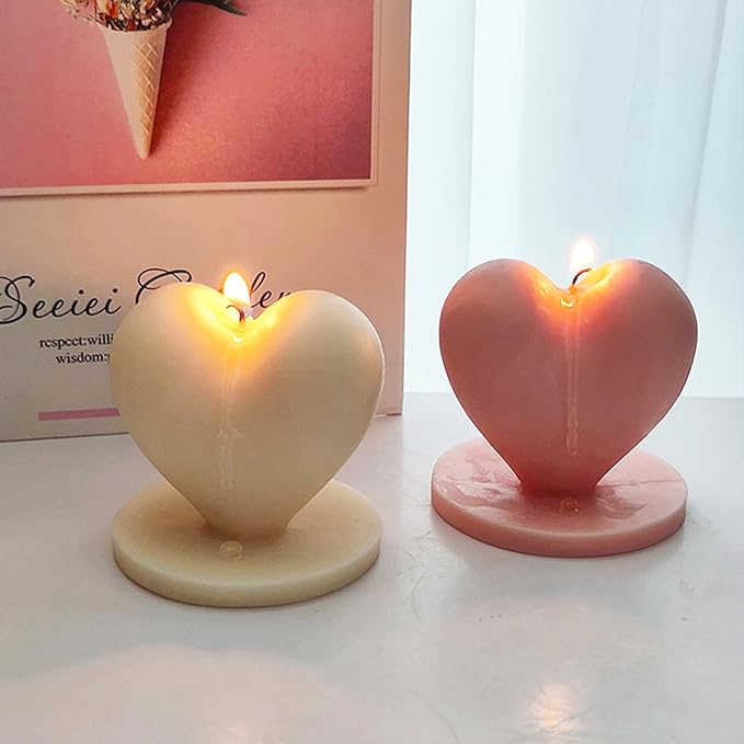 Heart-Shaped Candle Mold with Base, Silicone Mold for DIY Candle Making, Romantic Heart Design for Valentine’s Day and Gift Crafting