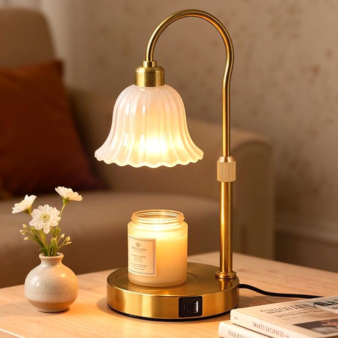DomeStar Gold Candle Warmer Lamp, Flower Wax Melt Lamp with Timer Cottage Core Decor Mother Day Gift for Woman