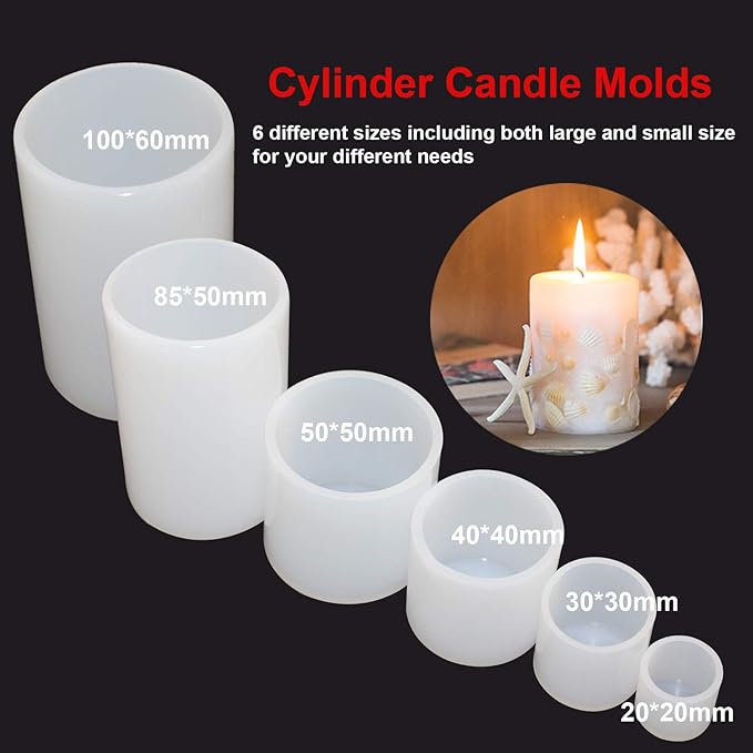 6 Pieces Cylinder Silicone Candle Molds Pillar Candle Silicone Molds Resin Casting Molds Candle Molds DIY Clay Molds