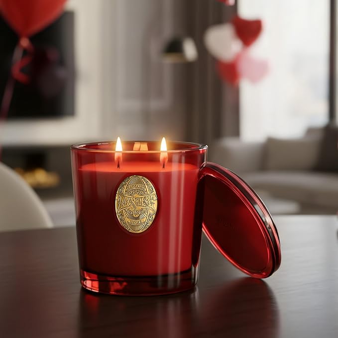 M&SENSE Large Two-Wick Strong Soy Candle | Red Camellia & Vivid Red | 19.8 oz, 120H Burn Time | Luxury Scented Candle for Women，for Relaxation,Home Décor,Sex