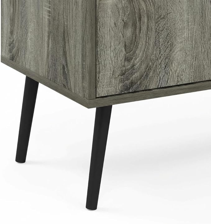 Furnifact Grey French Oak Mid Century Style TV Stand, Wood Legs, One Cabinet, Two Shelves, Elegant Wooden Finish, Durable, Contemporary Design