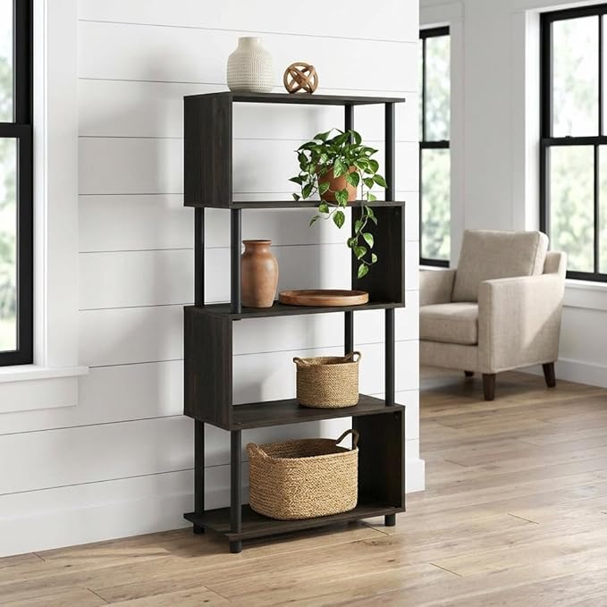Furnifact Espresso Bookcase with Elegant Wooden Design, Sturdy Construction, Featuring 1 Piece for Home Office, Living Room, or Study Use